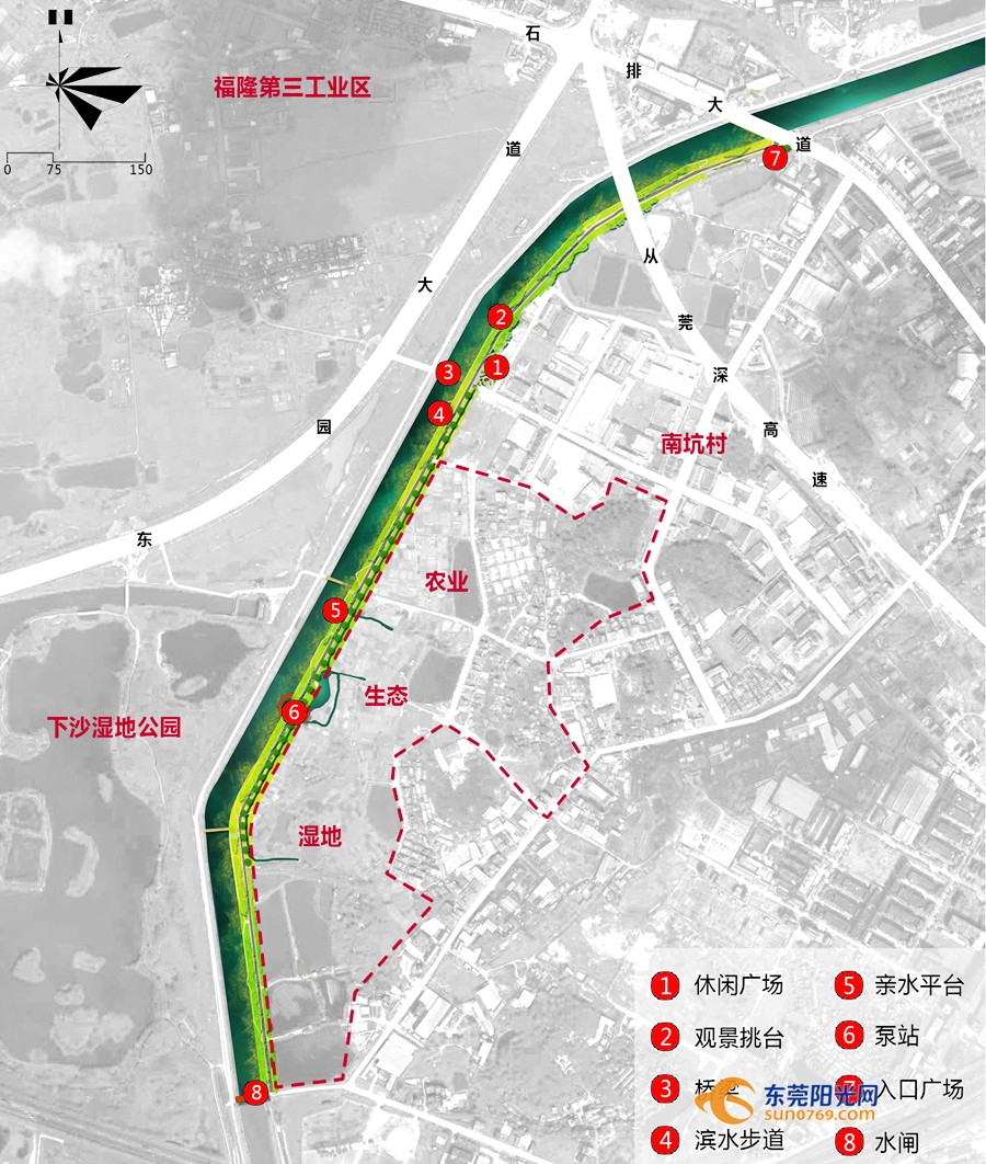 11-工程起点接省道s120企石镇新南桥头,终点接企石南坑水闸,全长约2.