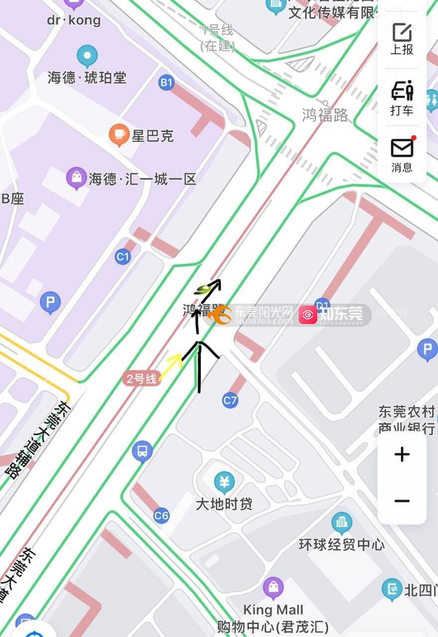 东莞大道鸿福路口高峰严重塞车