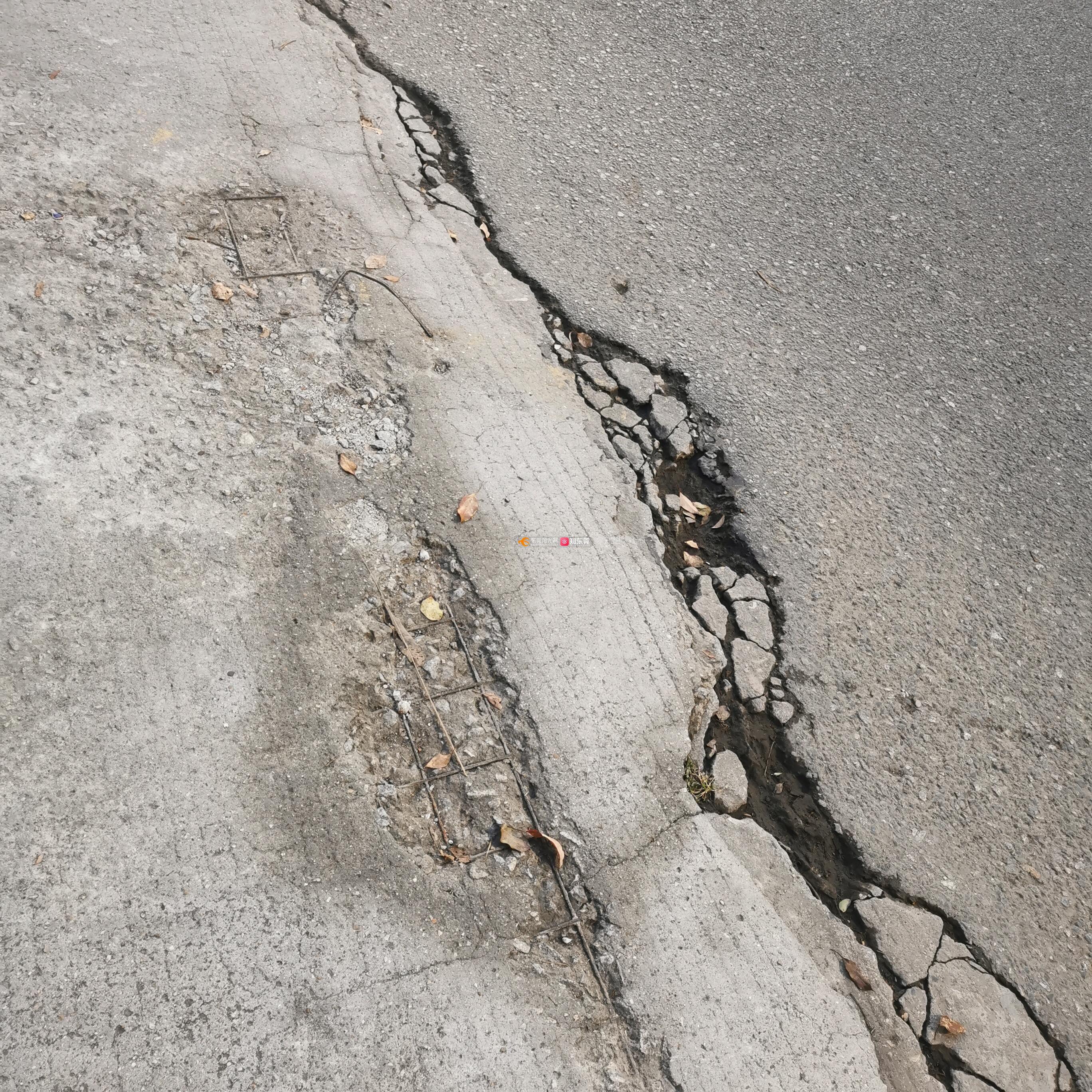 凤岗镇沿河西路华桂园后门路口处路面破损严重