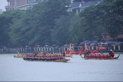 时隔三年6条龙舟出现在麻涌河上当天上午11点是一年一度的麻涌龙船景